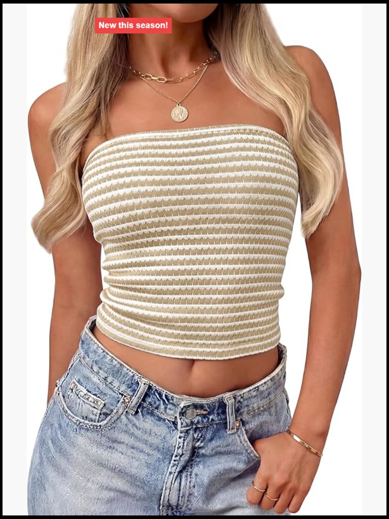 Striped Strapless Crop Tube Top Knit Bandeau Backless Tank Top